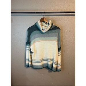 Anthropologie Courtney Cowl Neck White Striped Pullover Sweater Size Small